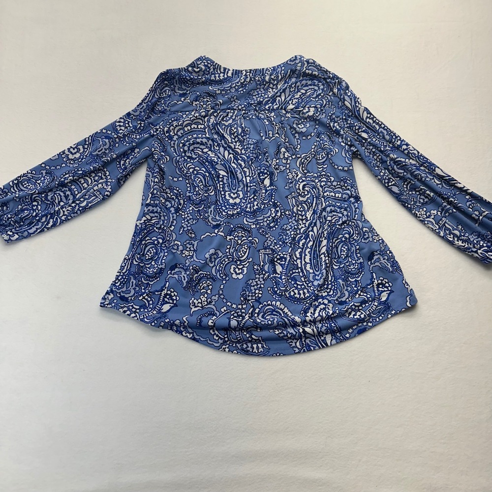 Vince Camuto Blue Paisley V Neck Long Sleeve Blouse Women's Small - Picture 4 of 7